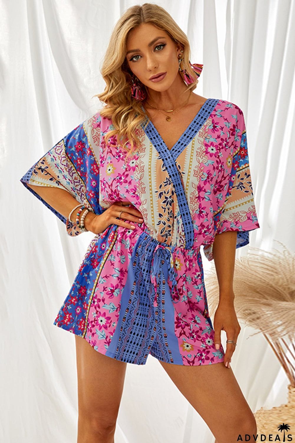 Floral Mix Kimono Sleeve Romper