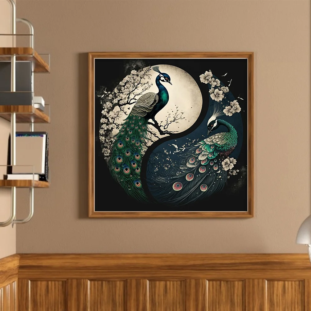 11CT Full Stamped&nbsp;Cross Stitch - Yin Yang Peacock(Canvas|40*40CM)