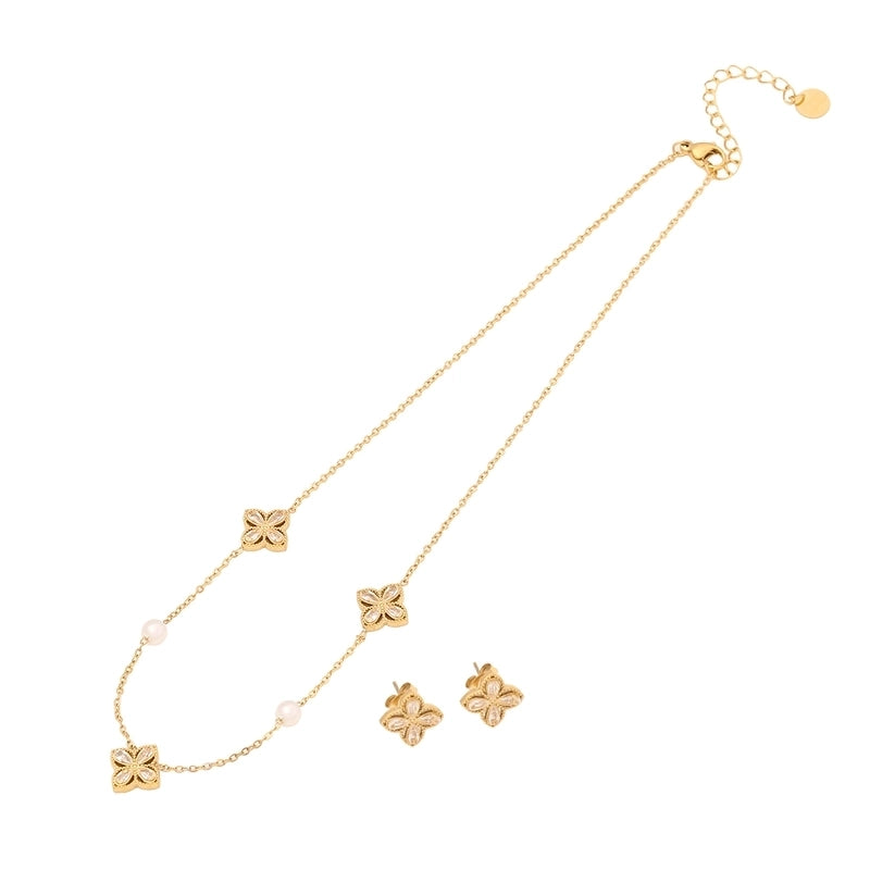 Elegant Luxurious Solid Color 304 Stainless Steel Zircon 18K Gold Plated Inlay Jewelry Set