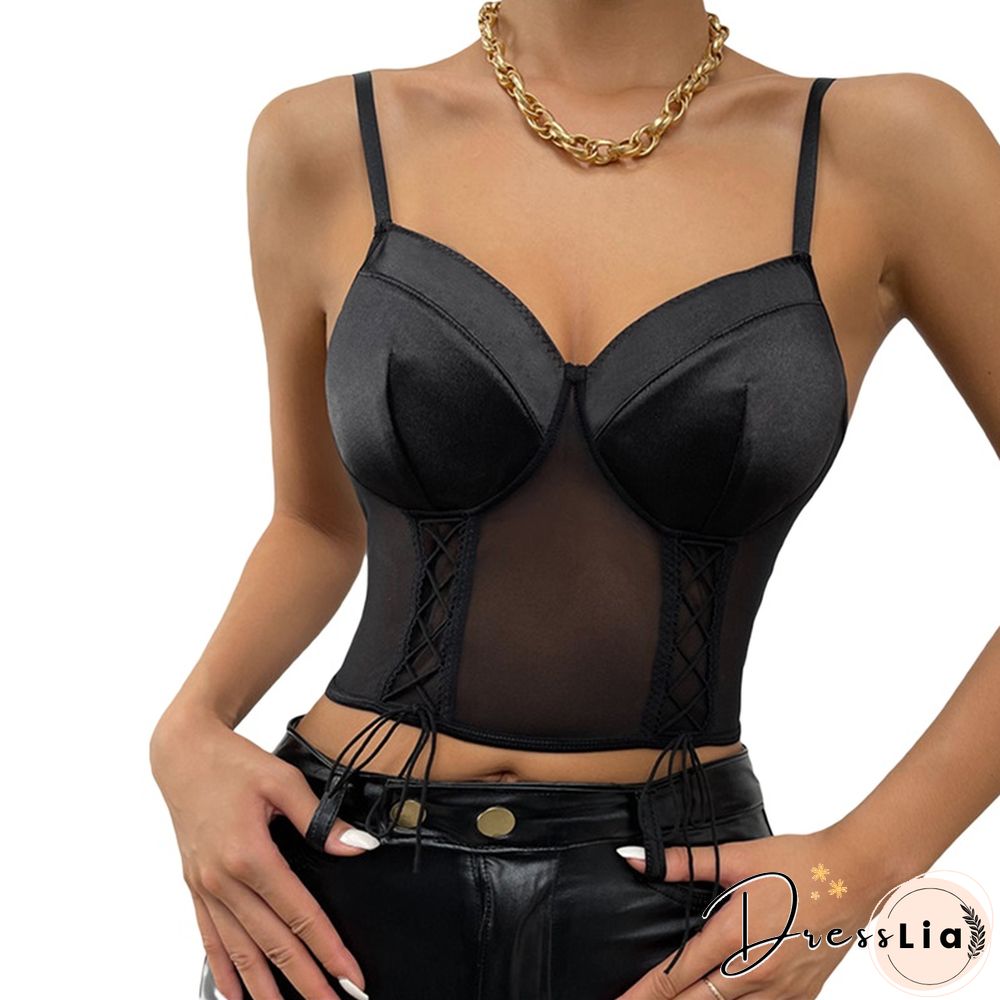 Y2k Aesthetic Mesh Cami Top Sexy Ladies Sleeveless V Neck Cropped Tshirt New Fashion Womens Tanks Shirring Camisole