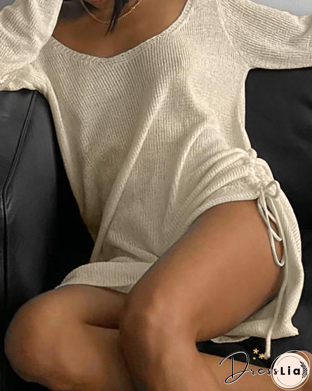 Drawstring Ruched Backless Dress P11312