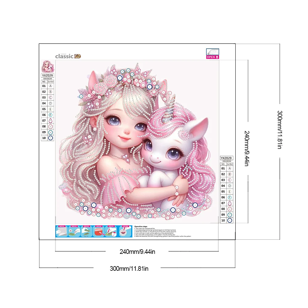Diamond Painting - Partial Special Shaped Drill - Girl and Unicorn(Canvas|30*30cm)