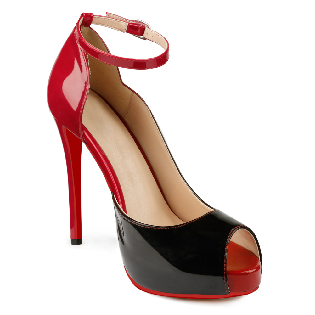 120mm Red Bottom Strap Platform Stilettos Pumps Patent-MERUMOTE