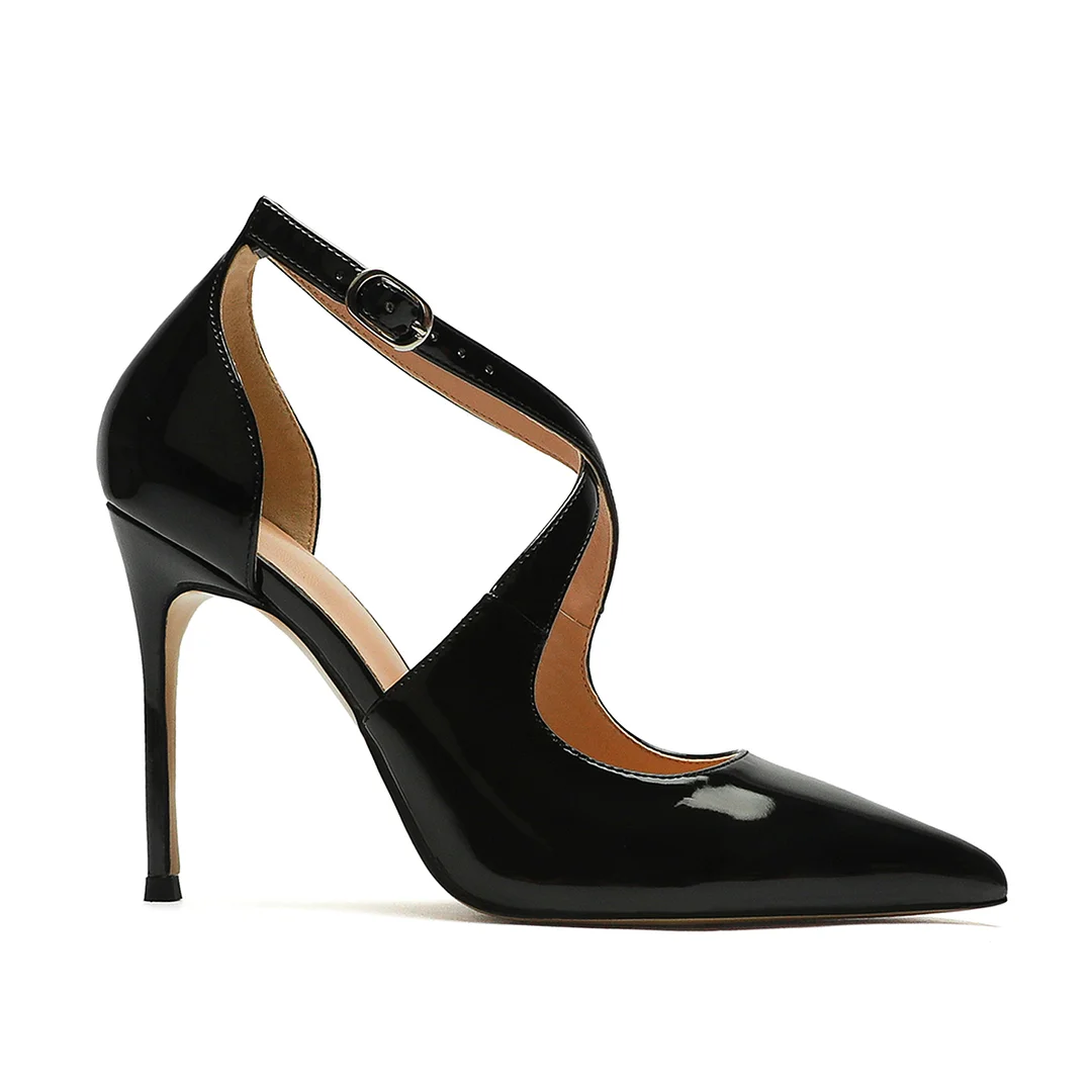 95mm Women's Pointed Toe Cross Strap Heels Ankle Strap Sandals Pumps Shoes-MERUMOTE