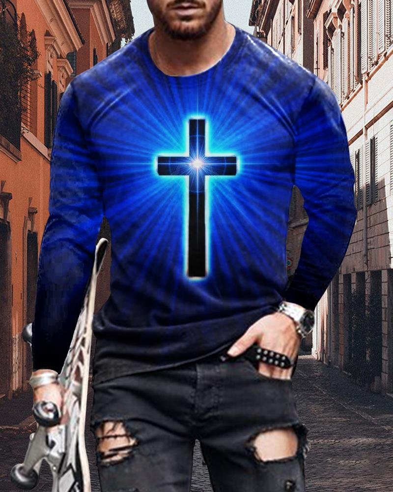 Men's Casual Cross Print Long Sleeves