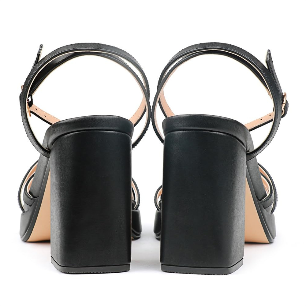 90mm Women's Chunky Heel Ankle Strap Sandals Comfortable Square Open Toe Sandals Summer Banquet Wedding Party Shoes-MERUMOTE