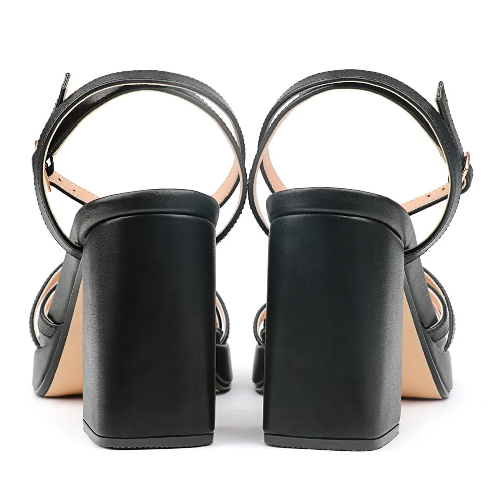 90mm Women's Chunky Heel Ankle Strap Sandals Comfortable Square Open Toe Sandals Summer Banquet Wedding Party Shoes-MERUMOTE