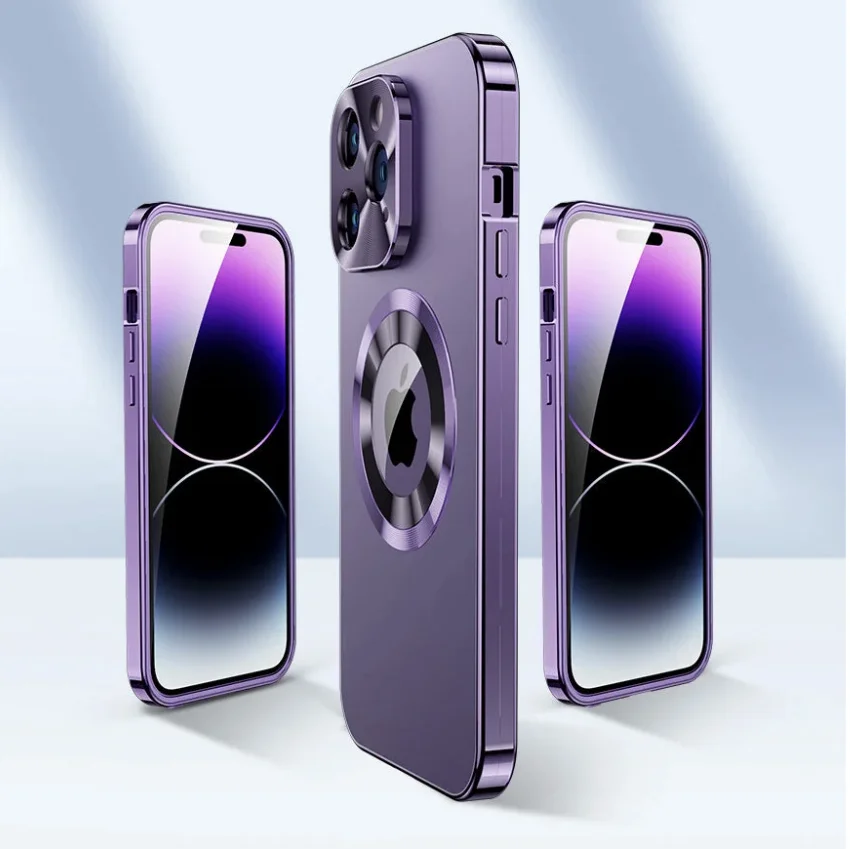 For iPhone 14/15 Series Double-sided Electroplated Glass Magnetic Phone Case