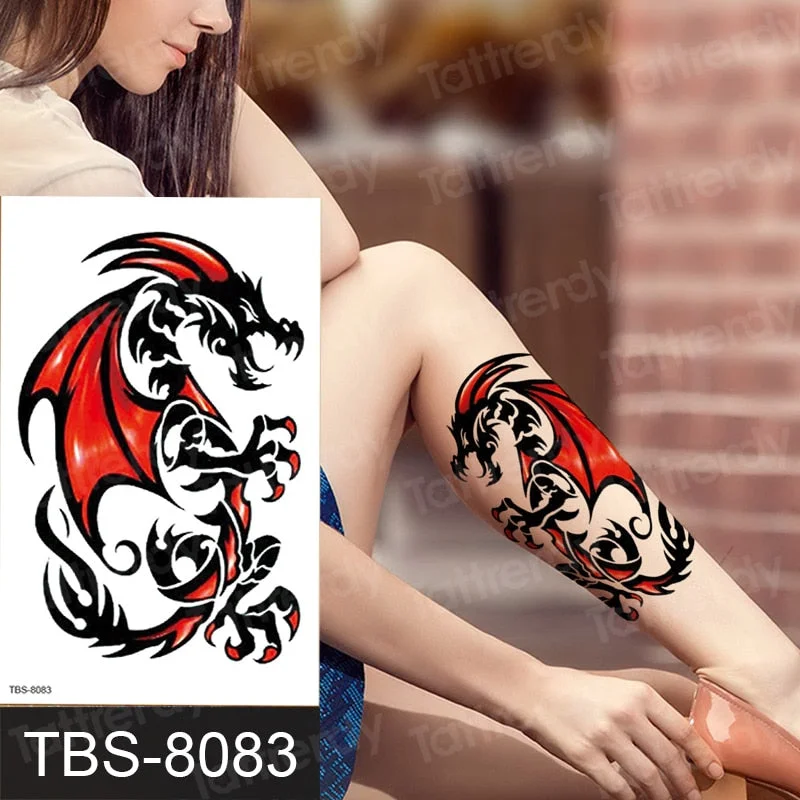 temporary tattoos men women arm shoulder tattoos sleeve traibal wolf owl scorpion male tattoos sticker black henna decal