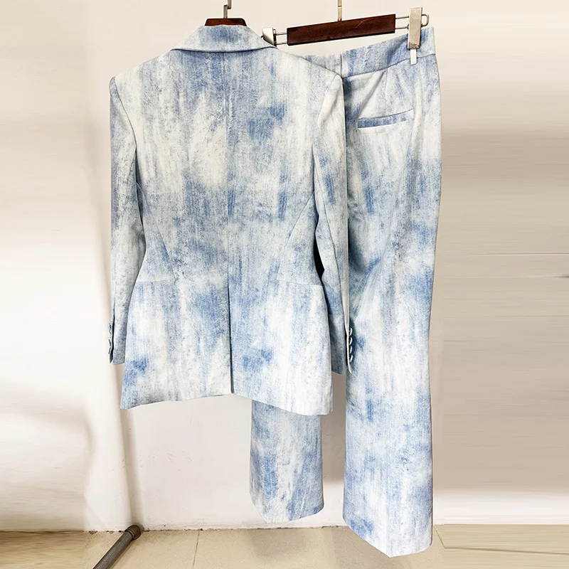 Nigikala Nigikala Early Spring New Tie-Dye Printing Repair Long Blazer Trousers Set Two-Piece Set