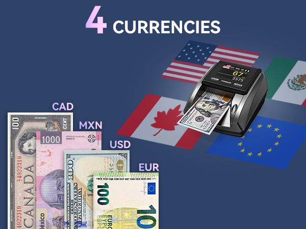 Product Introduction of PONNOR AL-135T Counterfeit Bill Detector Money counting Checker Machine with 3" Digital Screen, Total Value Add Function, 4-Way Orientation & Pass/Fail Indicator Mode, Compatible with USD/EUR/CAD/MXN 9