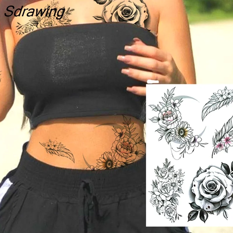 Sdrawing Lion Dahlia Temporary Tattoos For Women Adult Realistic Tiger Wolf Reindeer Snake Bird Fake Tattoo Sticker Washable Tatoos