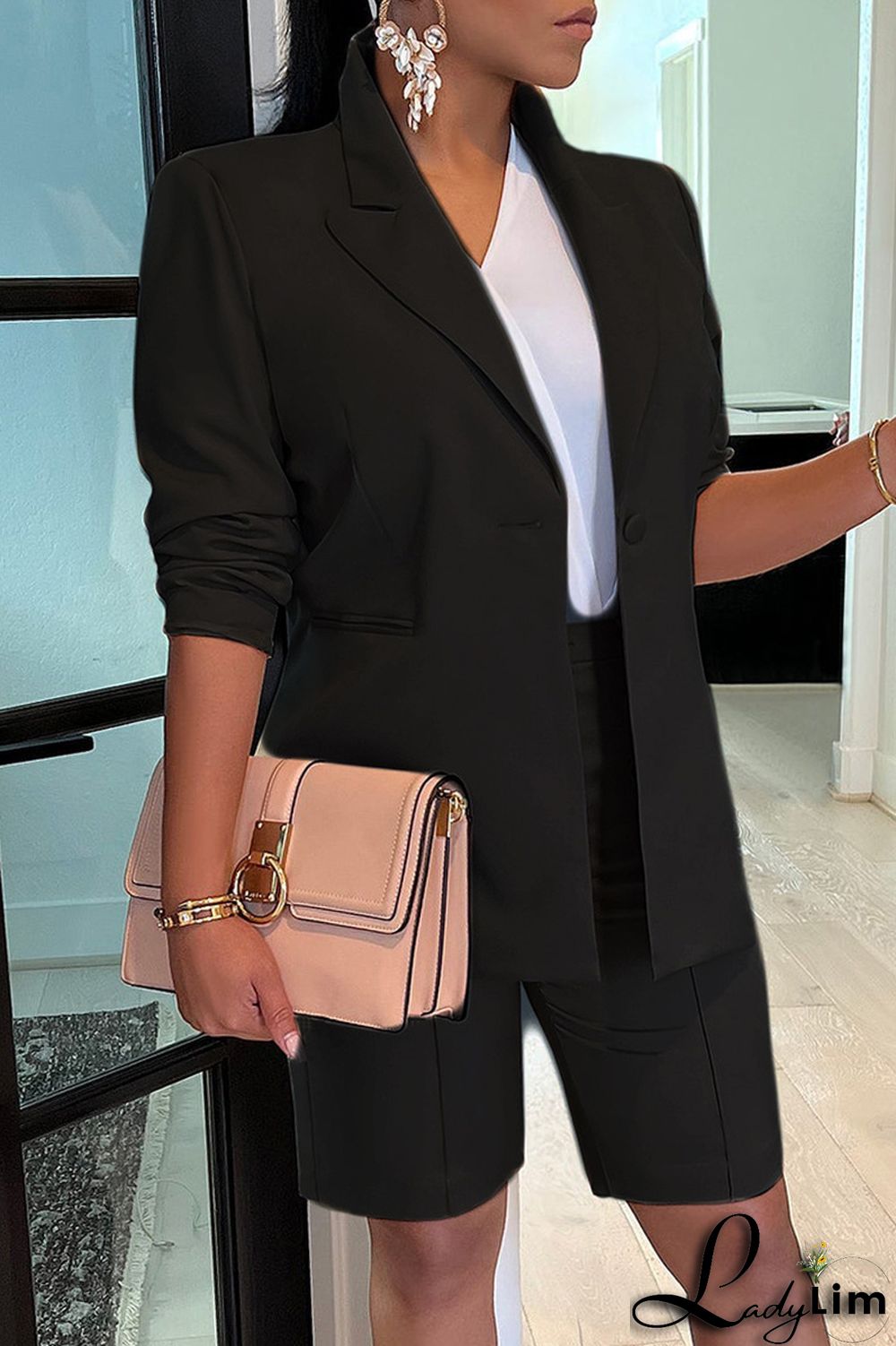 Blue Fashion Casual Solid Basic Turndown Collar Long Sleeve Two Pieces