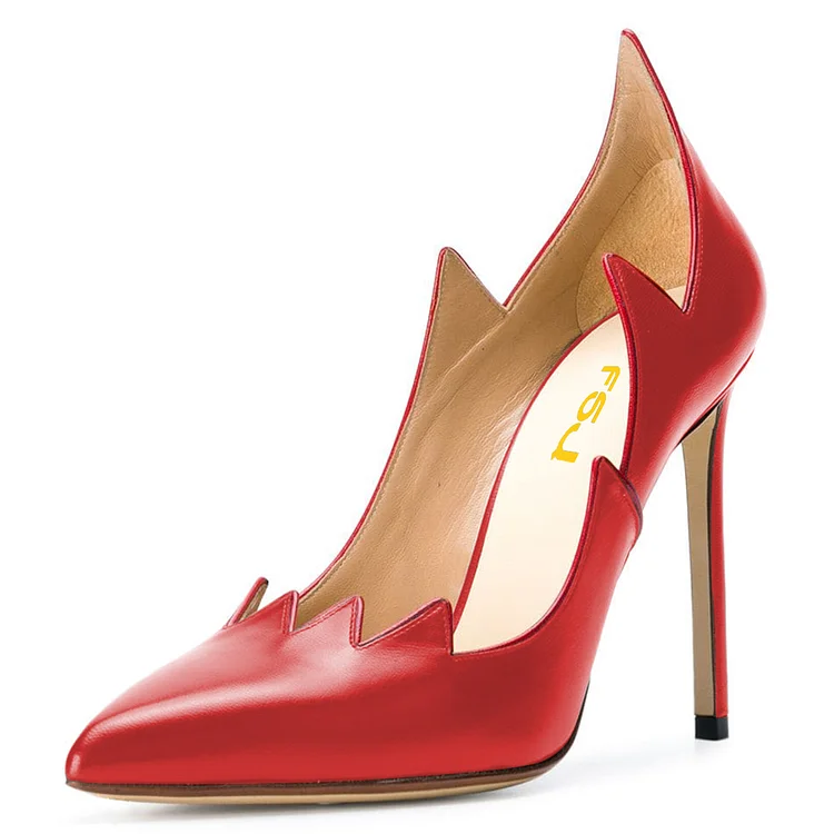 Red Pointy Toe Stiletto Heel Pumps Sexy Pumps |FSJ Shoes