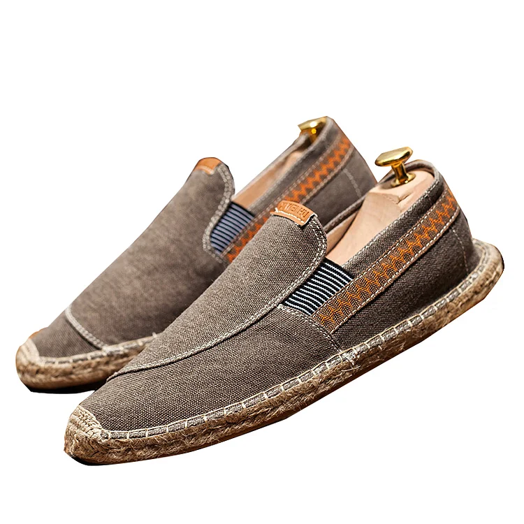 Men's Retro Vintage Wash Contrast Color Linen Loafers 8485