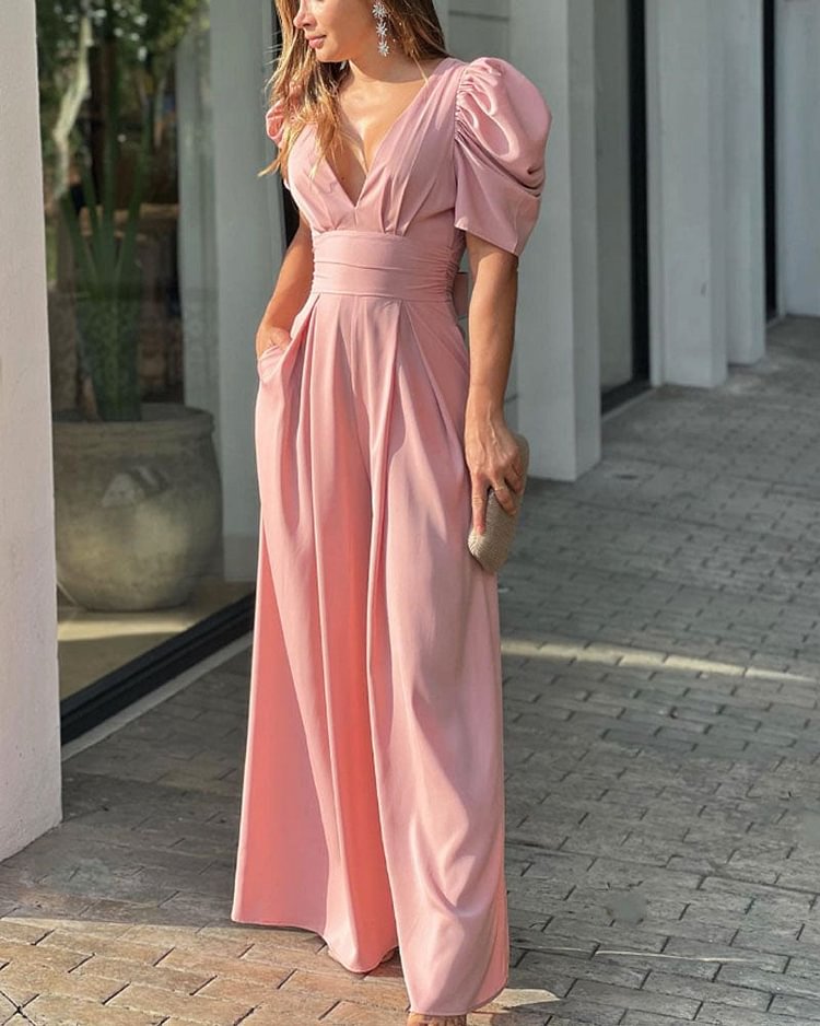 ELEGANT V-NECK BACKLESS JUMPSUIT