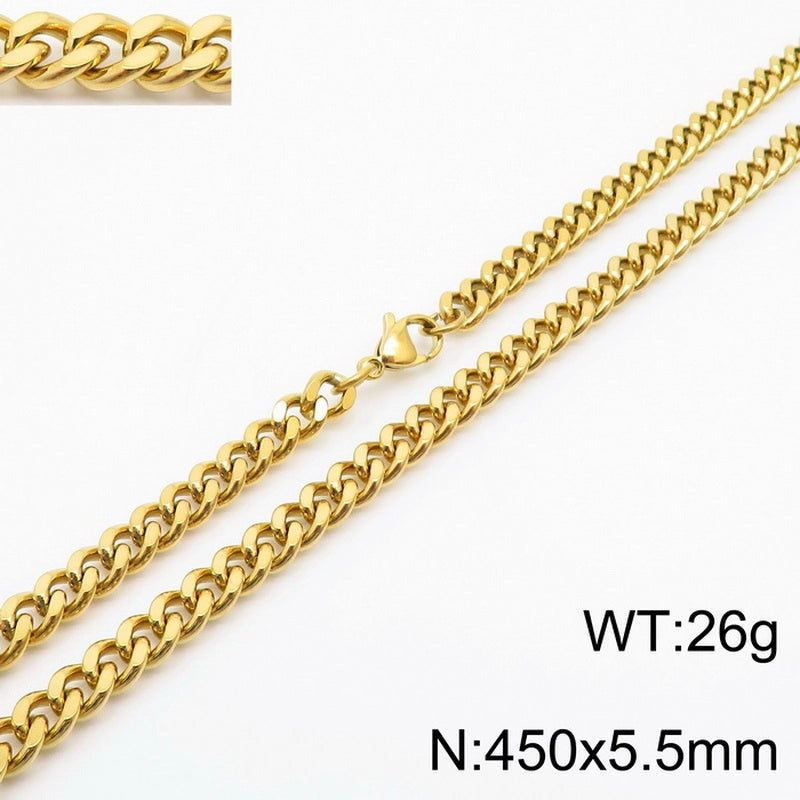 Fashion Simple Bracelet Stainless Steel Six-Sided Grinding Chain Choker Necklace