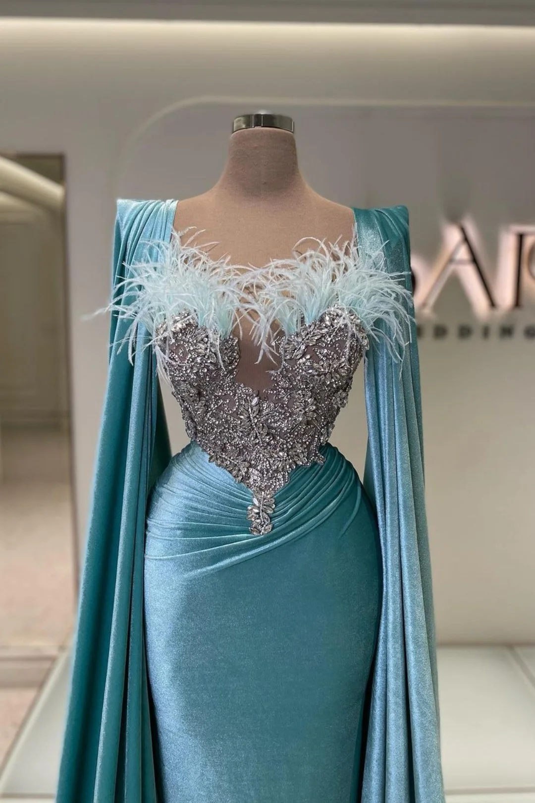 Sky Blue Petals Sleeved Dress