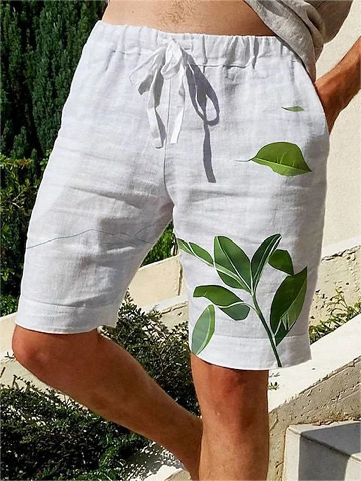 Men's Drawstring Shorts Leaf Pattern Minimalist Print Summer Shorts