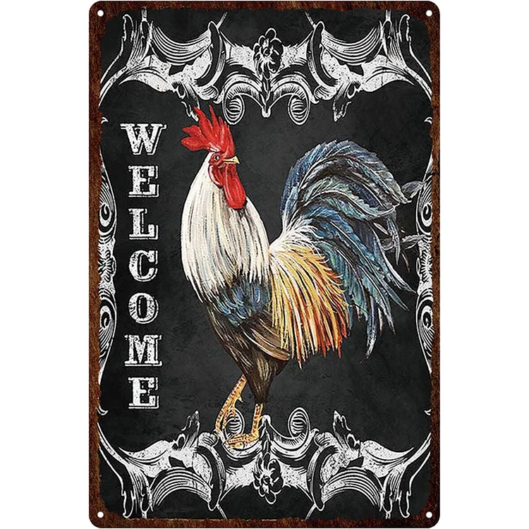 Coq de bienvenue - enseignes vintage en étain / enseignes en bois - 7.9x11.8in & 11.8x15.7in