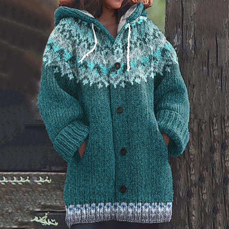 Comstylish Vintage Tribal Icelandic Knitted Pattern Cozy Cardigan Sweater