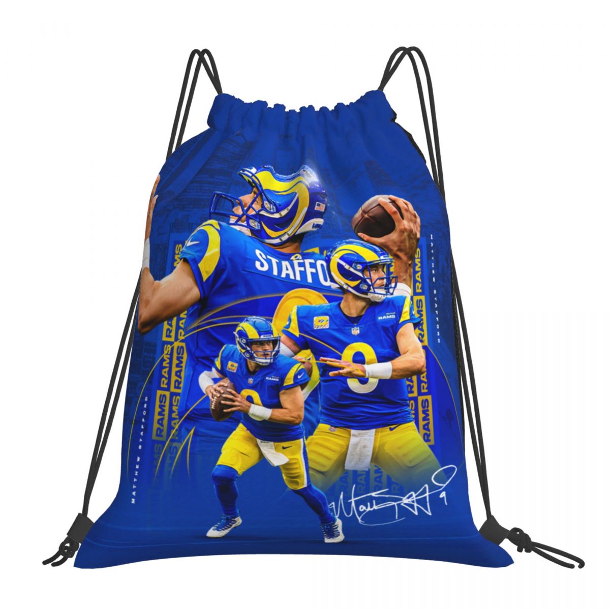 Los Angeles Rams Matthew Stafford Unisex Drawstring Backpack Bag Travel Sackpack