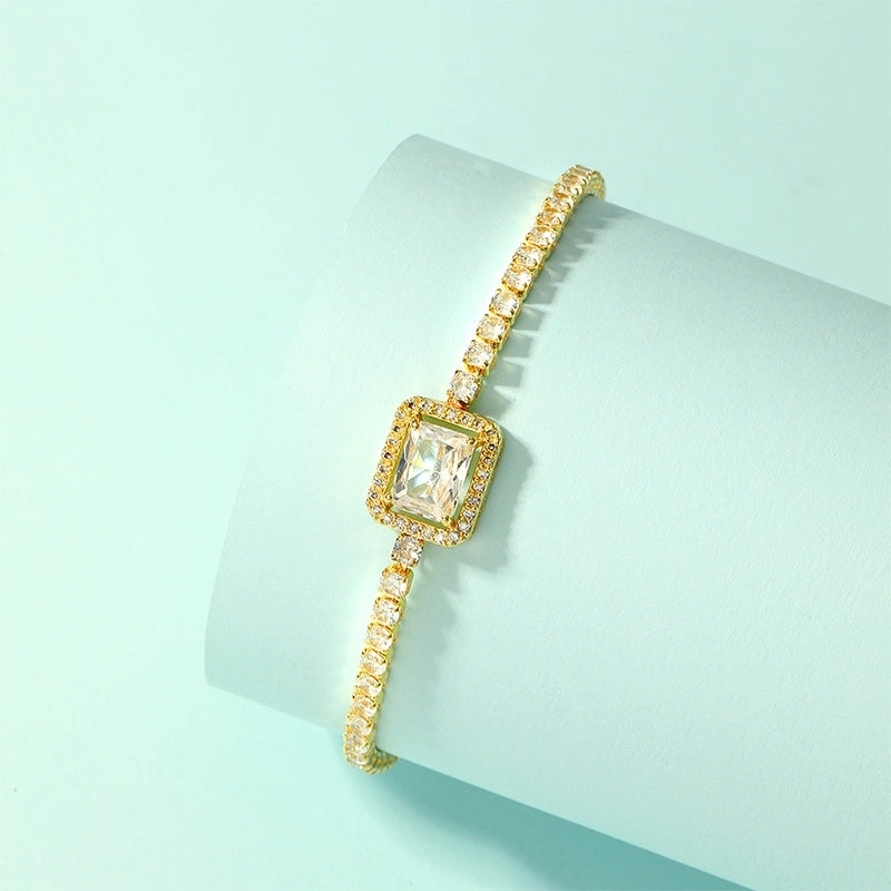 Glam Minimalist Shiny Flower Copper 18k Gold Plated Zircon Bracelets In Bulk