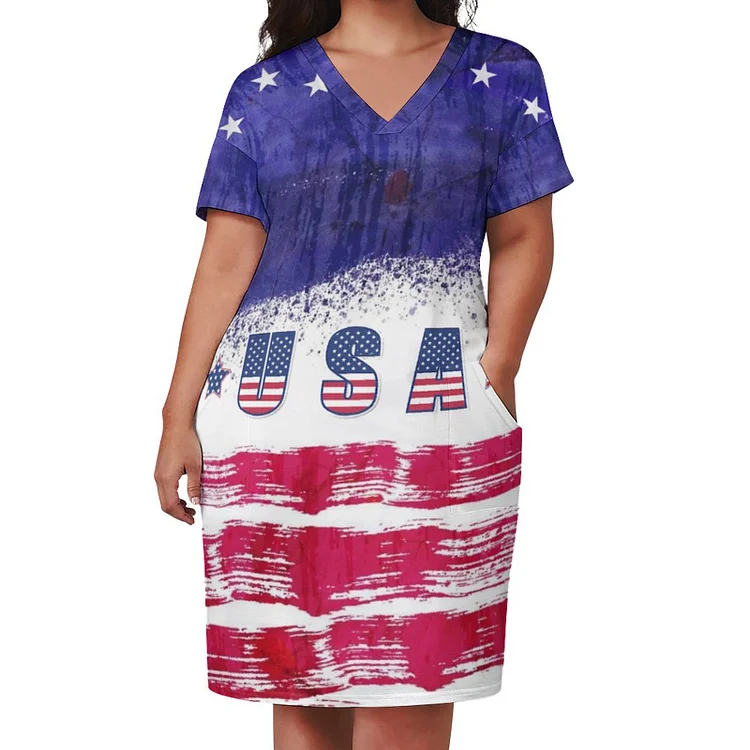 Personalized Design Women's Loose Pocket Dress Flag Elements