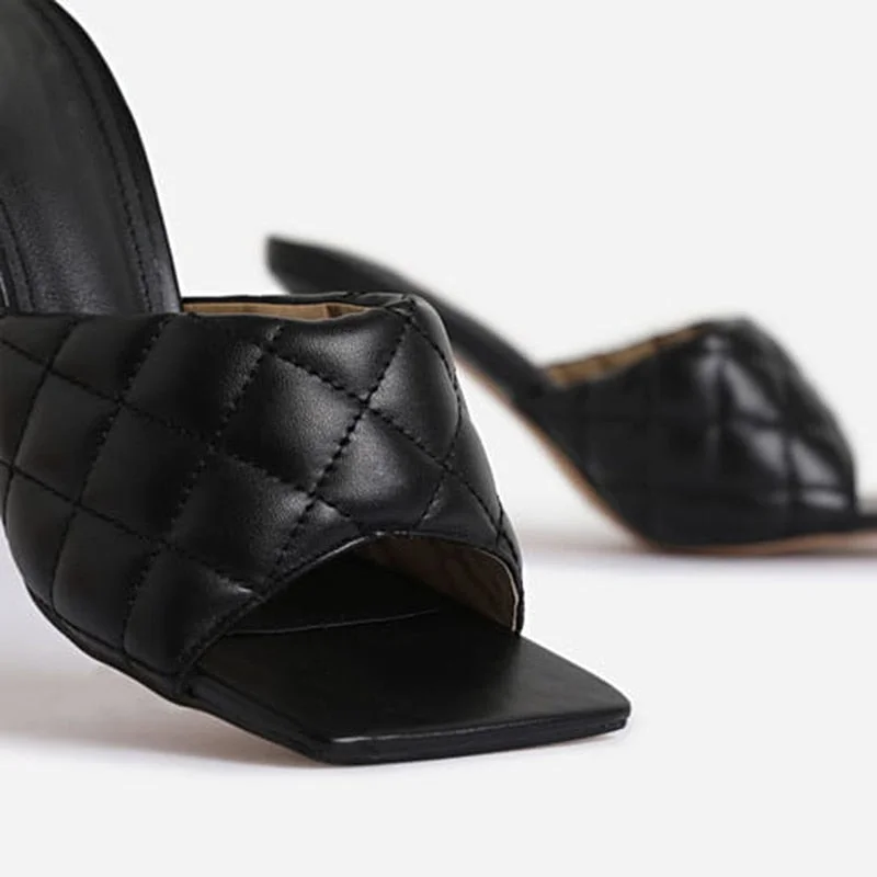 2020 Summer Square toe Women slippers Fashion Thin heeled Ladies Mules Elegant Female High heels Outside Slides Women Sandals 42