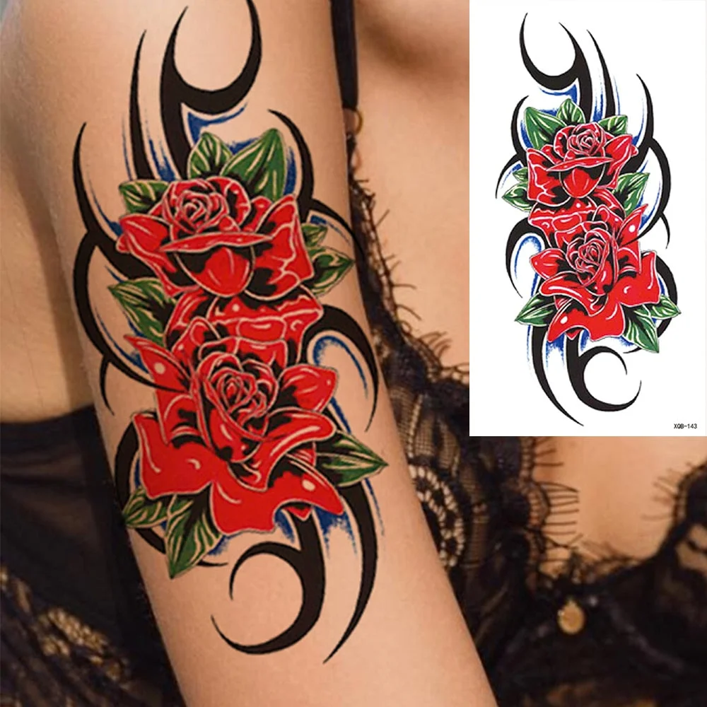 Waterproof Temporary Tattoo Sticker Snake Dragon Rose Flower Flash Tattoos Eagle Skull Body Art Arm Fake Sleeve Tatoo Women Men