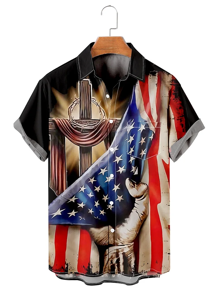 Casual American Flag Cross Men's Shirt