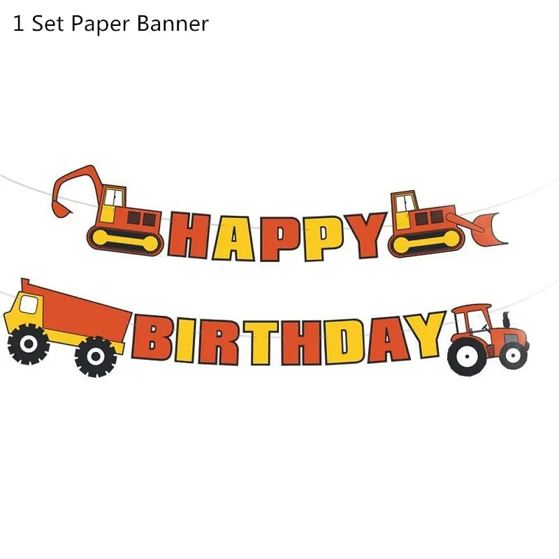 Construction Tractor Theme Excavator Inflatable Balloons Truck Vehicle Banners Baby Shower Kids Boys Birthday Party Supplies