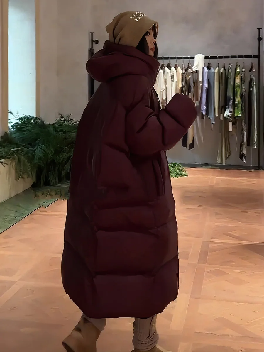 Woherb Korean Version Of Big Quilt Down Jacket Female Long Style 2024 Winter New Thickened Ribbon Hood Extremely Cold Warm Coat Plus Size-Outfit Ideas