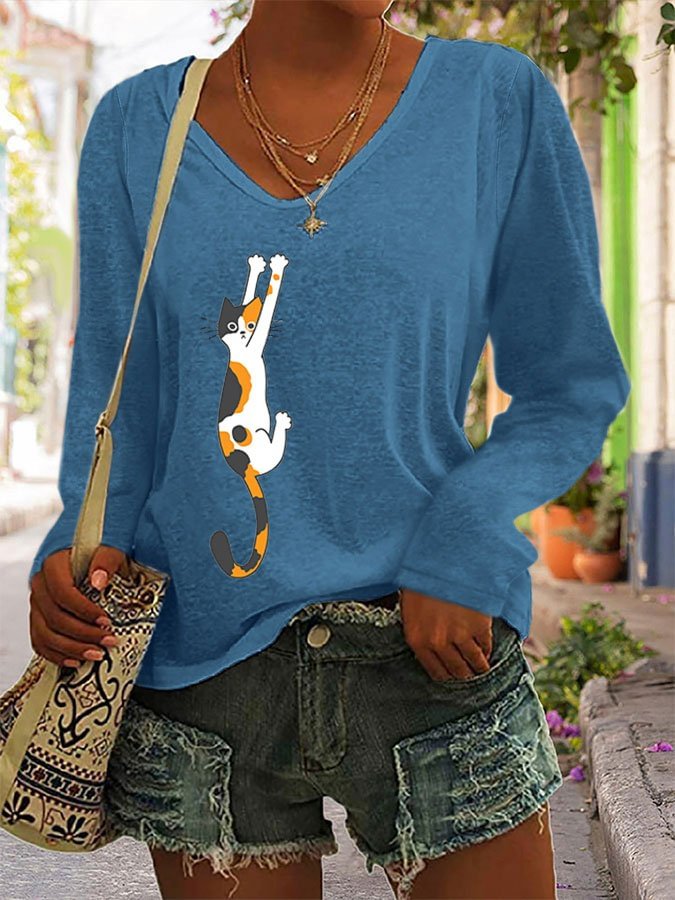 Cute Cat Long Sleeve Casual T-Shirt socialshop