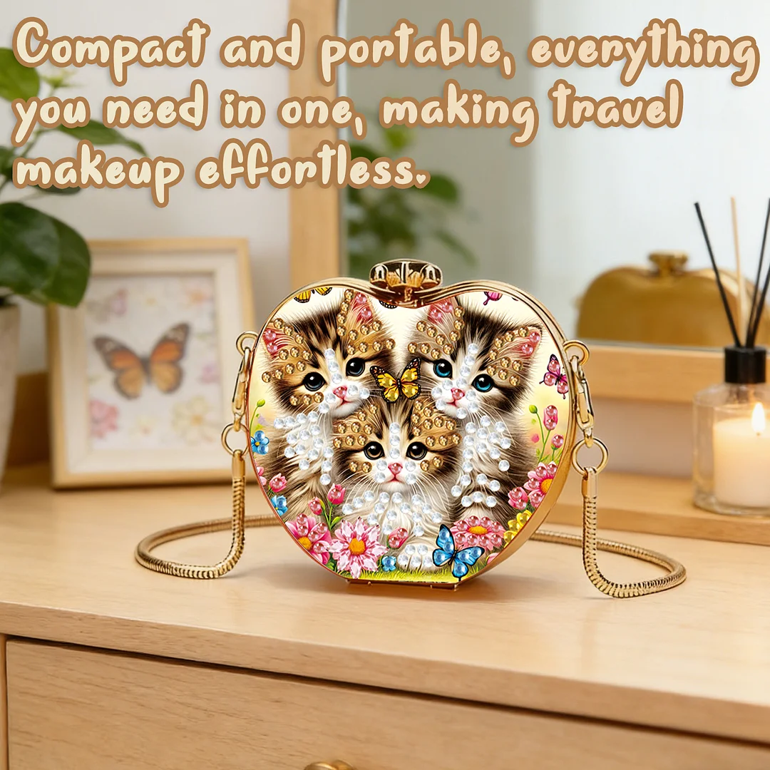 Cats B DIY Acrylic Love Diamond Art Painting Card Case Wallet with Chain Small Diamond Painting Crossbody Bag for Adults Women Girls Gift