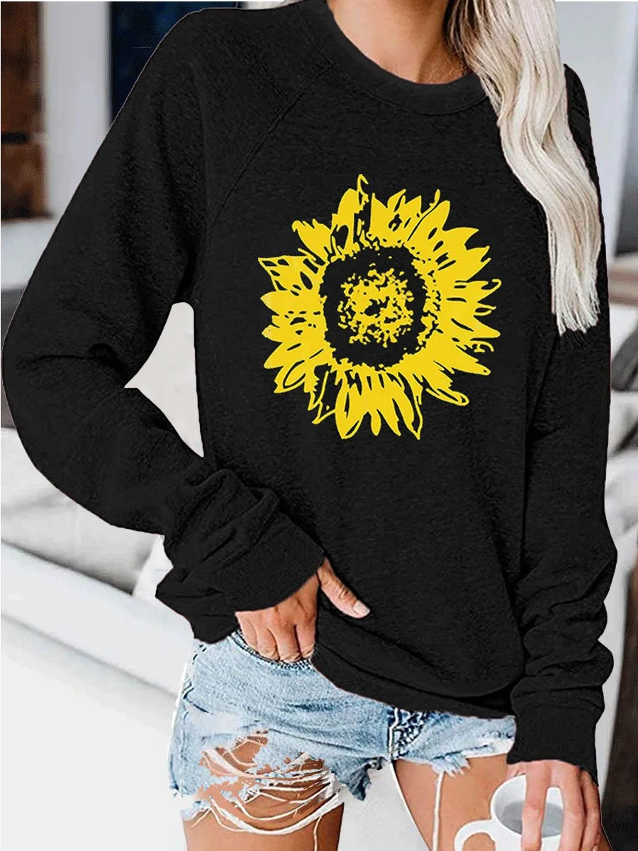 Sunflower print crew neck sweatshirt