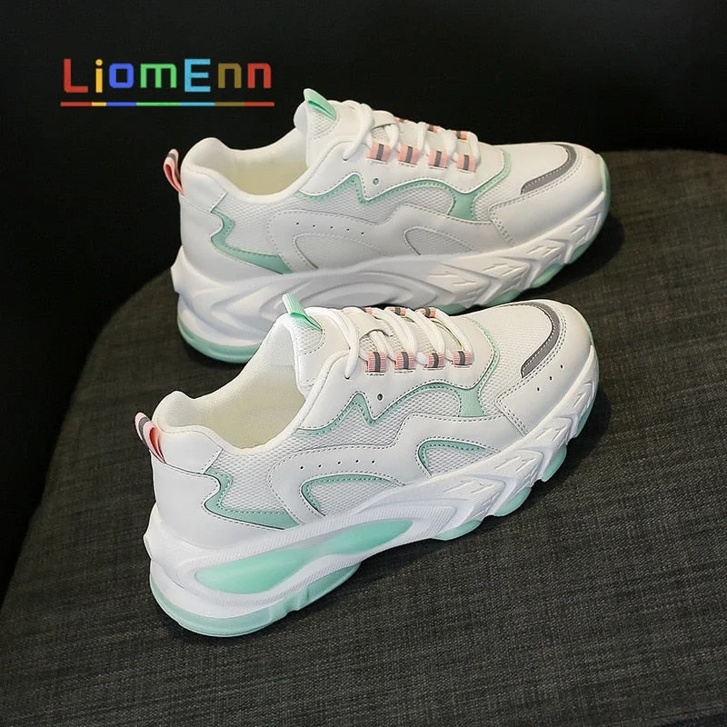 White Platform Sneakers Woman Vulcanize Sport Shoes 2021 New Light Green Blue Chunky Sneaker dames Tenis basket zapatillas mujer