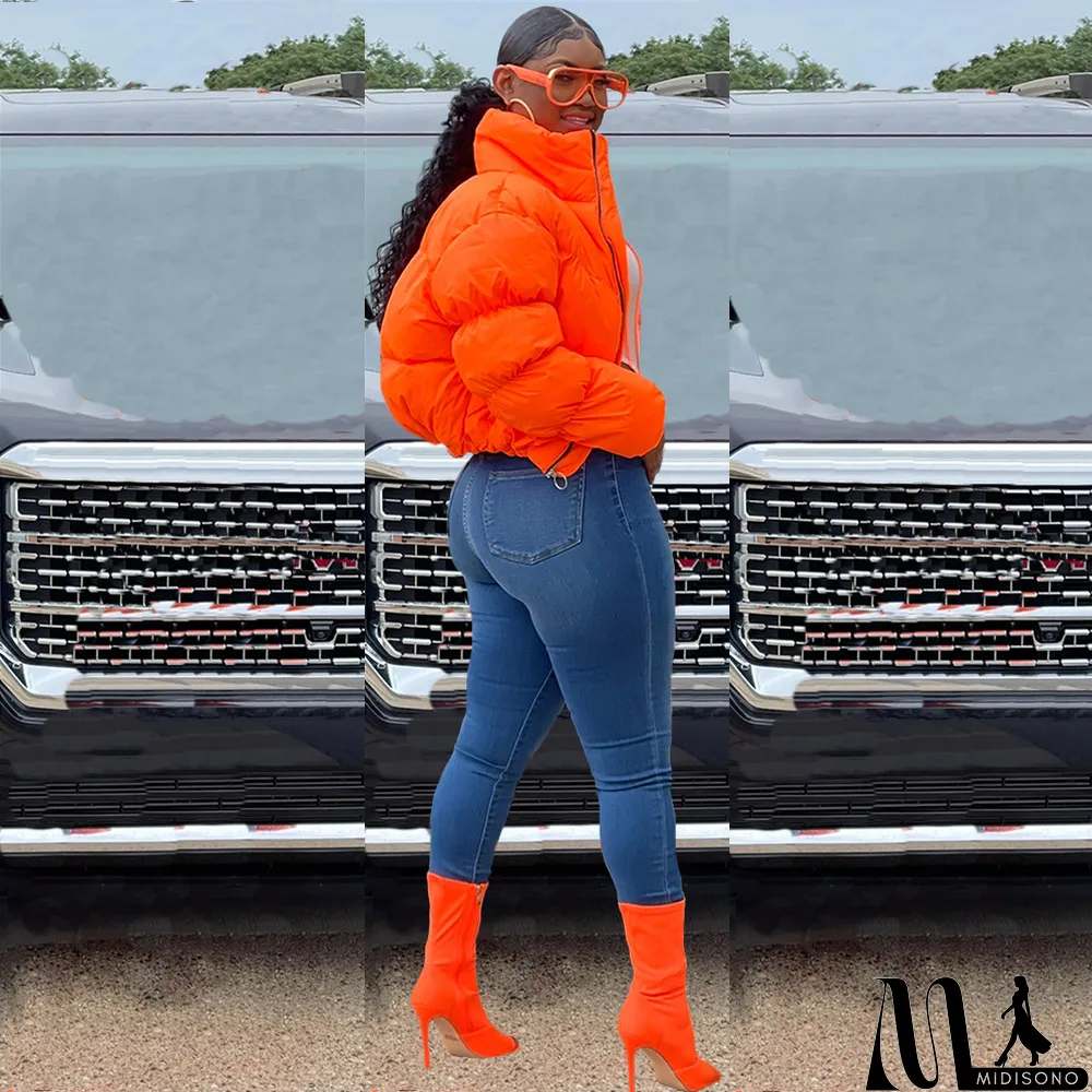 MidiSono - Winter Warm Solid Full Sleeve Zipper Down Jacket