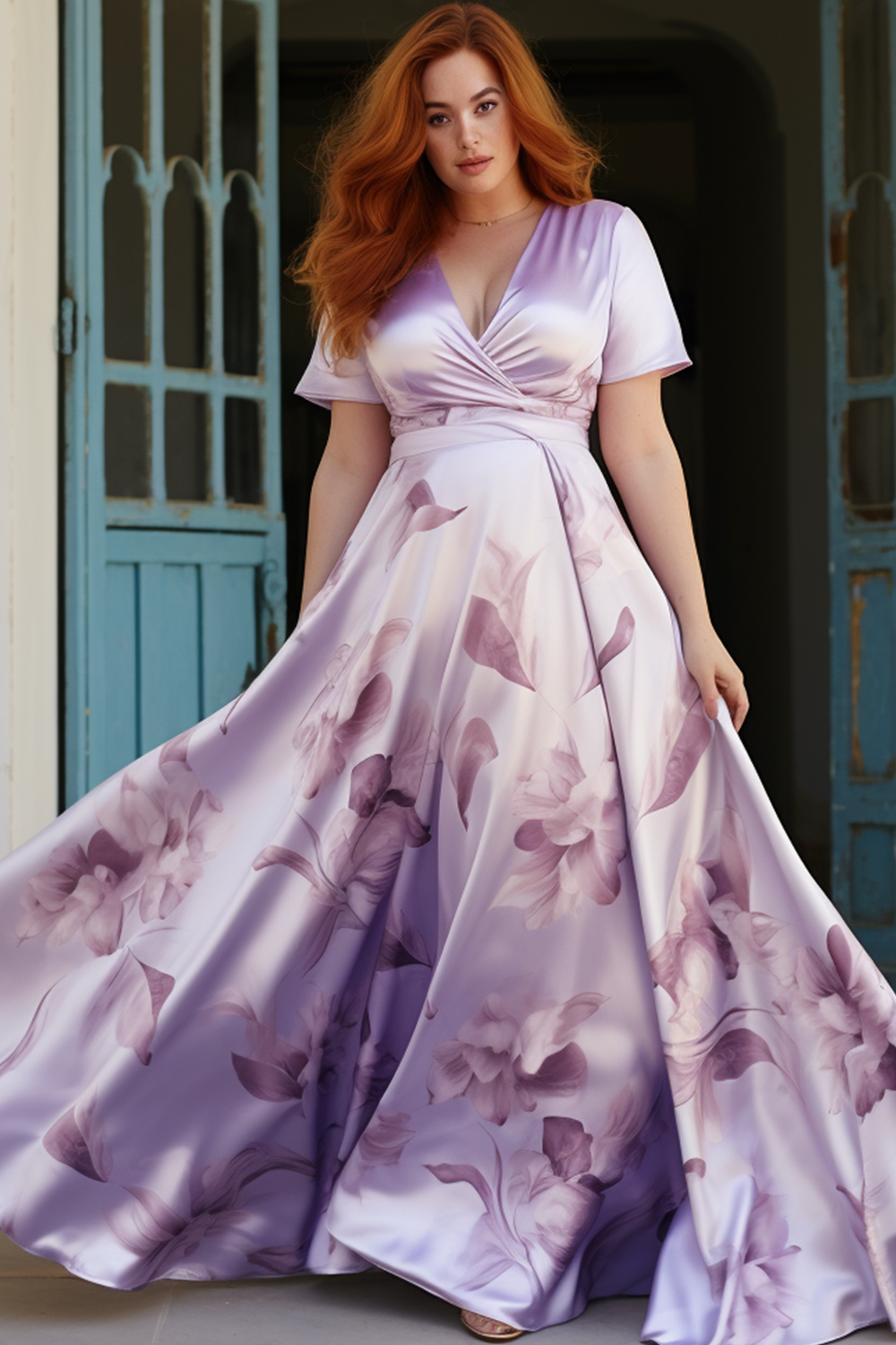 Plus Size Purple Festive Dress with Sequin