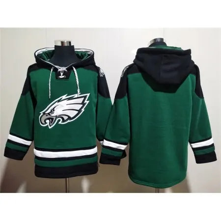 Men's Philadelphia Eagles Blank Green Lace-Up Pullover Hoodie RZFI