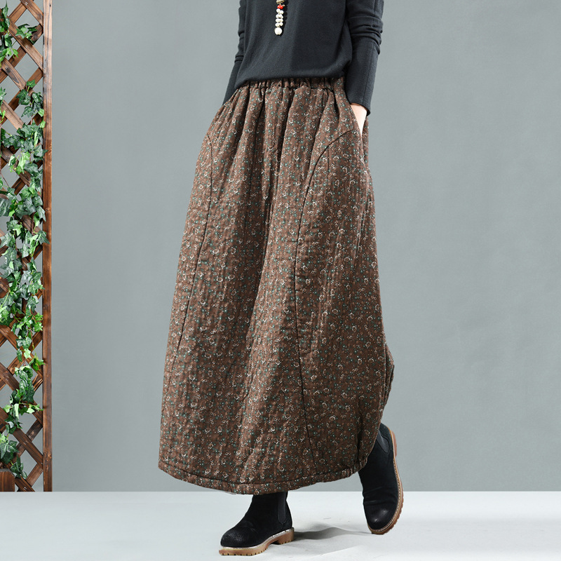 Retro Warm Printed Thickened Cotton Skirt