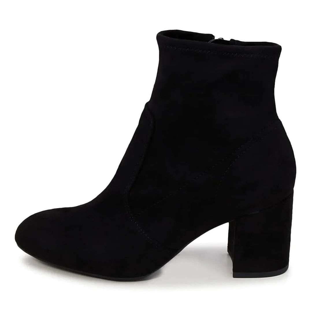 Black Vegan Suede Round Toe High Heeled Ankle Boots for Women