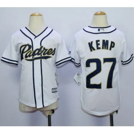 Padres #27 Matt Kemp White Home Cool Base Stitched Youth MLB Jersey