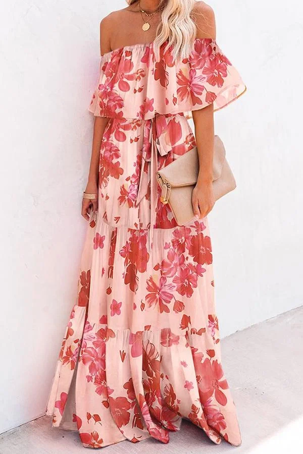 Womens Elegant Leaf Print Swing Dress-Allyzone-Allyzone