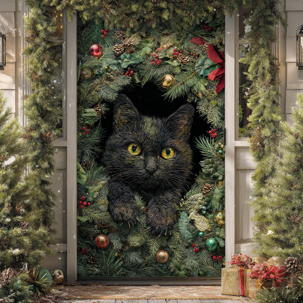 Black Cat Snow Glow Quilted Door Cover NCU0TD1518