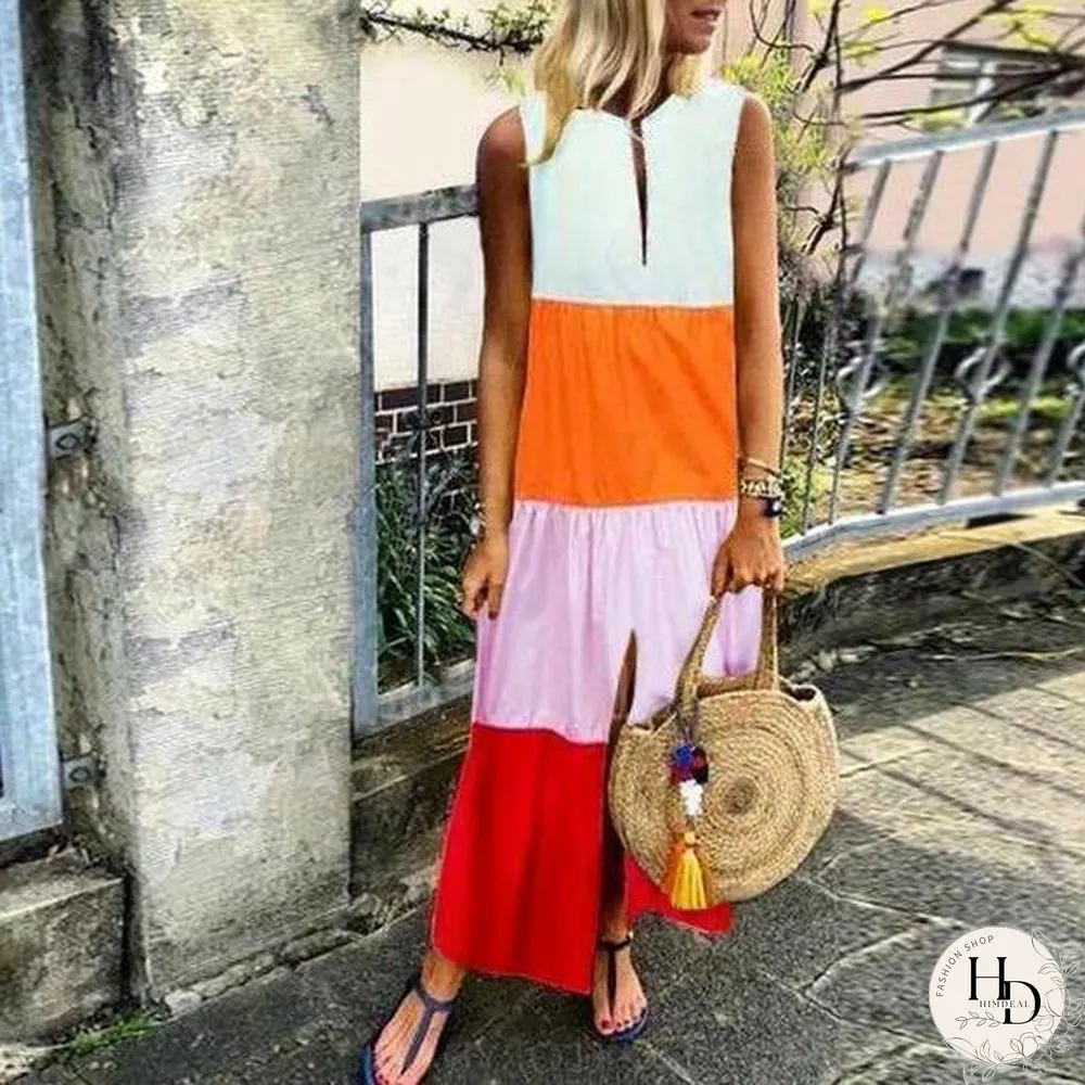 Color Block Tiered Maxi Dress