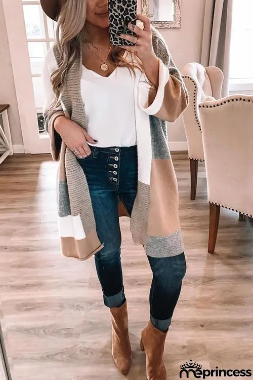Geometry Color Block Cardigan