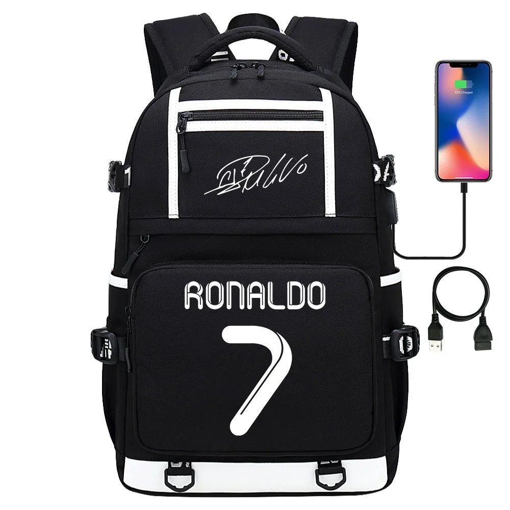 Get Your Little One Ready for School with the Cristiano Ronaldo Backpack - Featuring Double-Sided Pockets & Computer Protection Bag