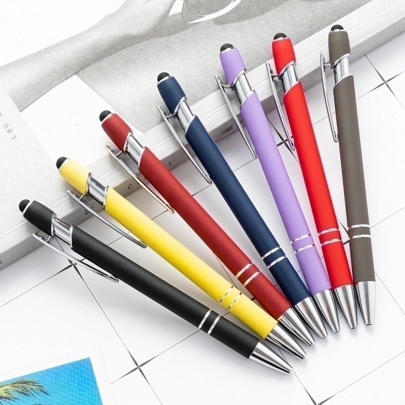 Cross-border Creative Touch Screen Ballpoint Pen Meiji Press Metal Pen Capacitive Stylus Printing Logo Spray Glue Aluminum Rod Pen