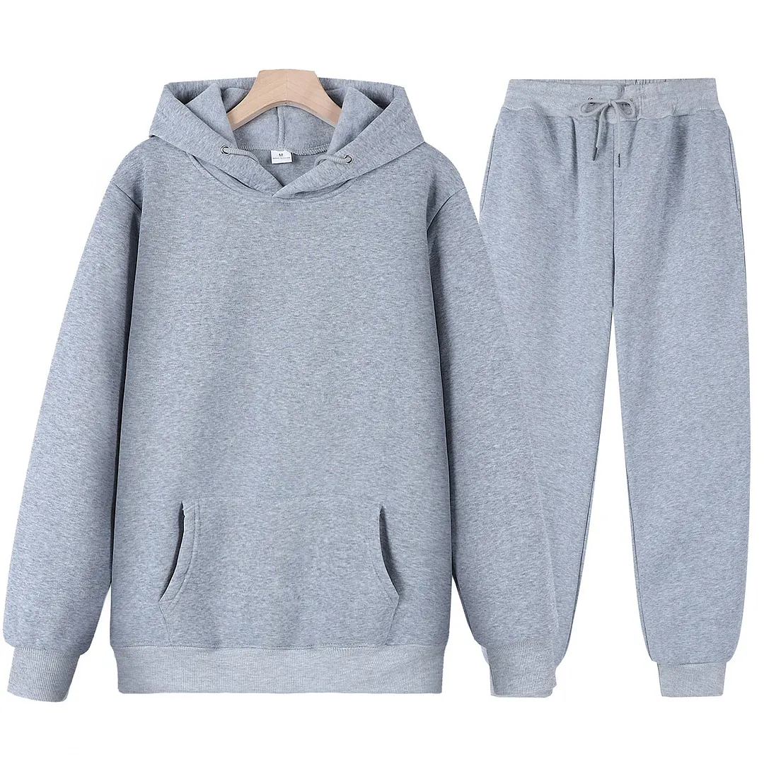Men's Tracksuit Women Autumn Winter Fashion Fleece Pullovers Casual Sportswear Long Sleeve Solid Loose Hoodies Long Pants Suit